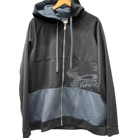 Under armour Hoodie Mens 2XL Black Blue Full Zip Jacket + Pockets - Picture 1 of 7